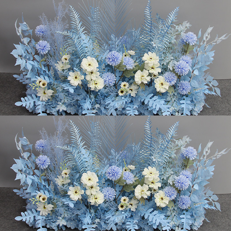 New wedding ground flower simulation flower wedding arrangement decoration flower row lead flower wedding fake flower blue artificial flower