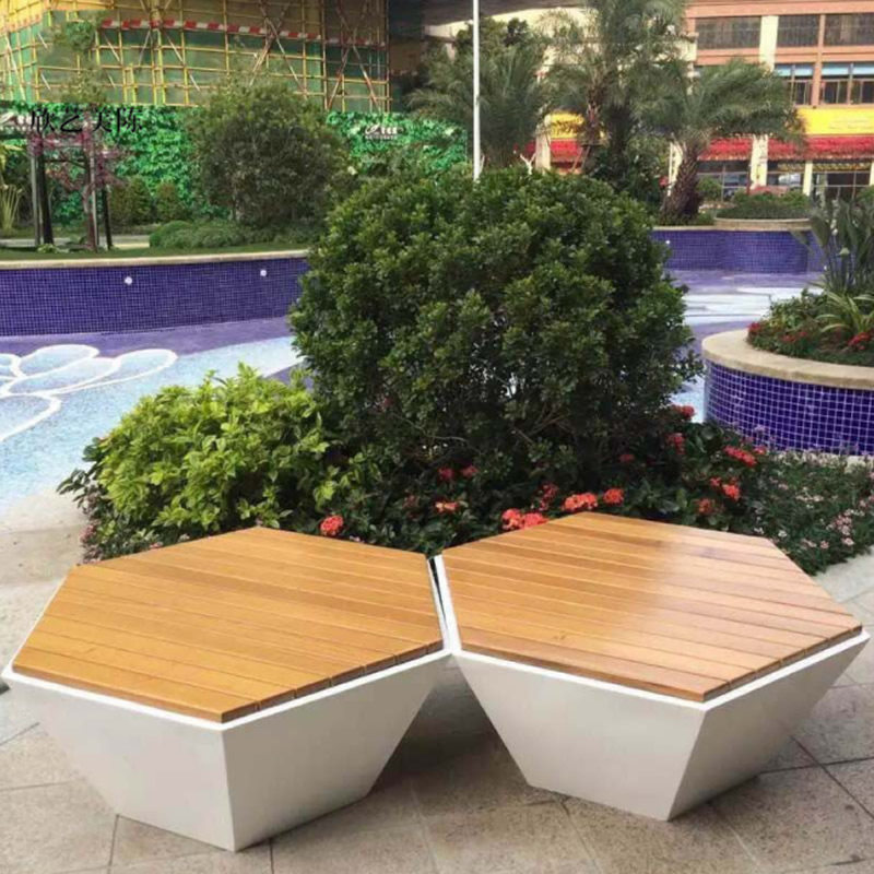 Outdoor square fiberglass seat stool hexagonal characteristic anticorrosive wood leisure card seat changing shoe stool solid wood rhombus seat stool