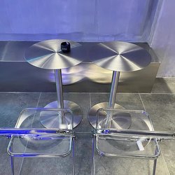 Simple Industrial Style Coffee Table, Trendy Milk Tea Shop Wrought Iron Small Round Table, Modern Stainless Steel Small Table, Balcony Tea Table