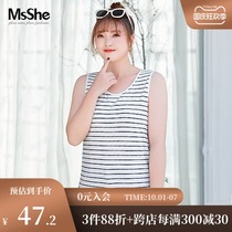 MsShe large size womens 2021 new summer dress fat sister stretch shiny silk hook yarn striped cotton bottoming vest