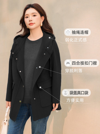 【100%绵羊毛】MsShe大码女装2025冬装胖mm洋气双面毛呢大衣外套