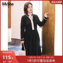 MsShe large size womens 2021 new fat sister bow wool skirt collar imitation rabbit dress autumn and winter