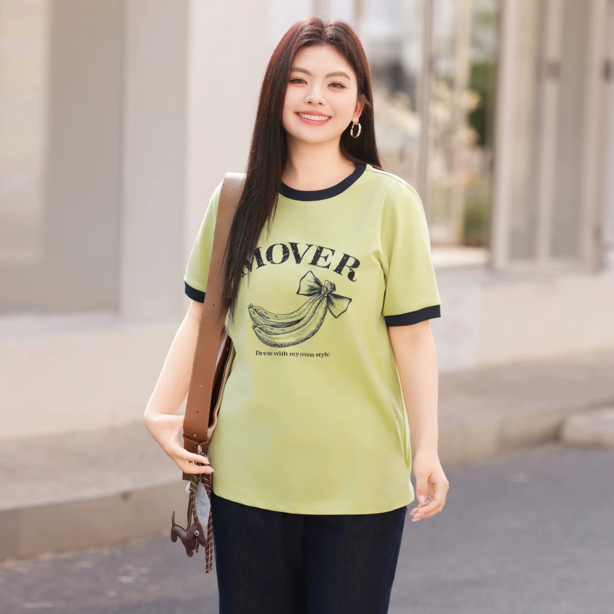 [Tencel Cotton] Женская футболка с коротким рукавом большого размера MsShe 2026 летняя одежда fat mm giant slim оригинальный принт контрастный цвет