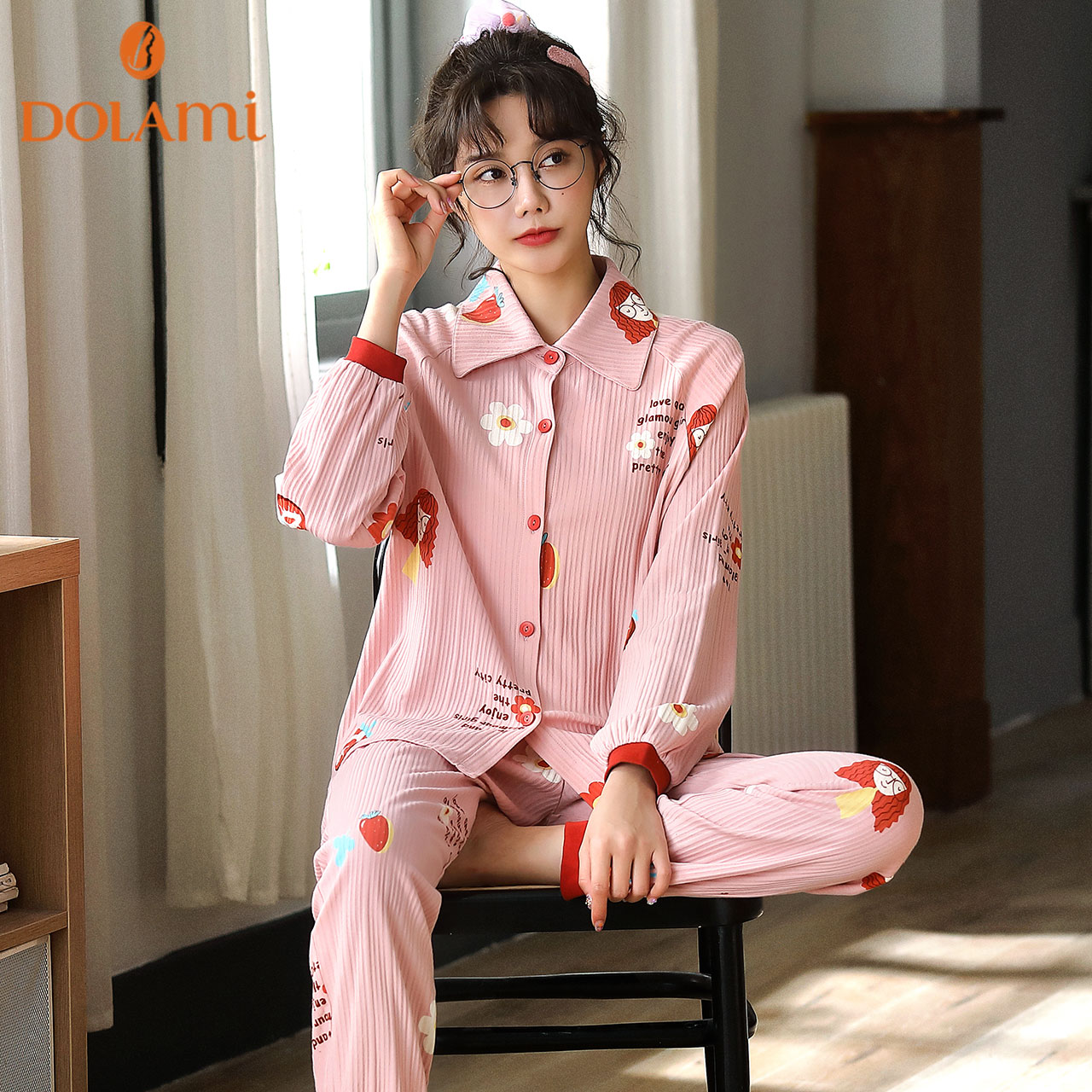 Multi-Latin American pyjamas female spring autumn pure cotton long sleeve sweet and cute teenage girl All cotton Home Suits Winter Suit Able to go out