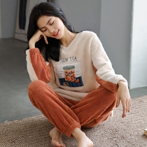 Coral velvet pajamas womens autumn and winter thickened velvet pullover sweet and lovely flannel home suit can be worn outside