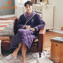 Nightgown mens winter coral velvet thickened velvet three-layer padded mens pajamas ultra-thick home clothes can be worn outside in autumn and winter