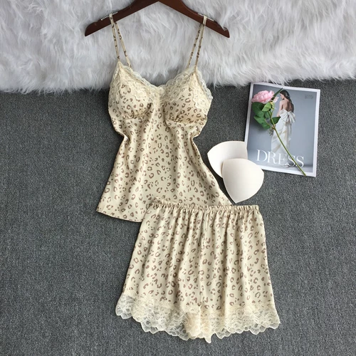 Сексуальная пижама, шелковые шорты, летний тонкий бюстгальтер пуш-ап, топ с чашечками, эффект подтяжки