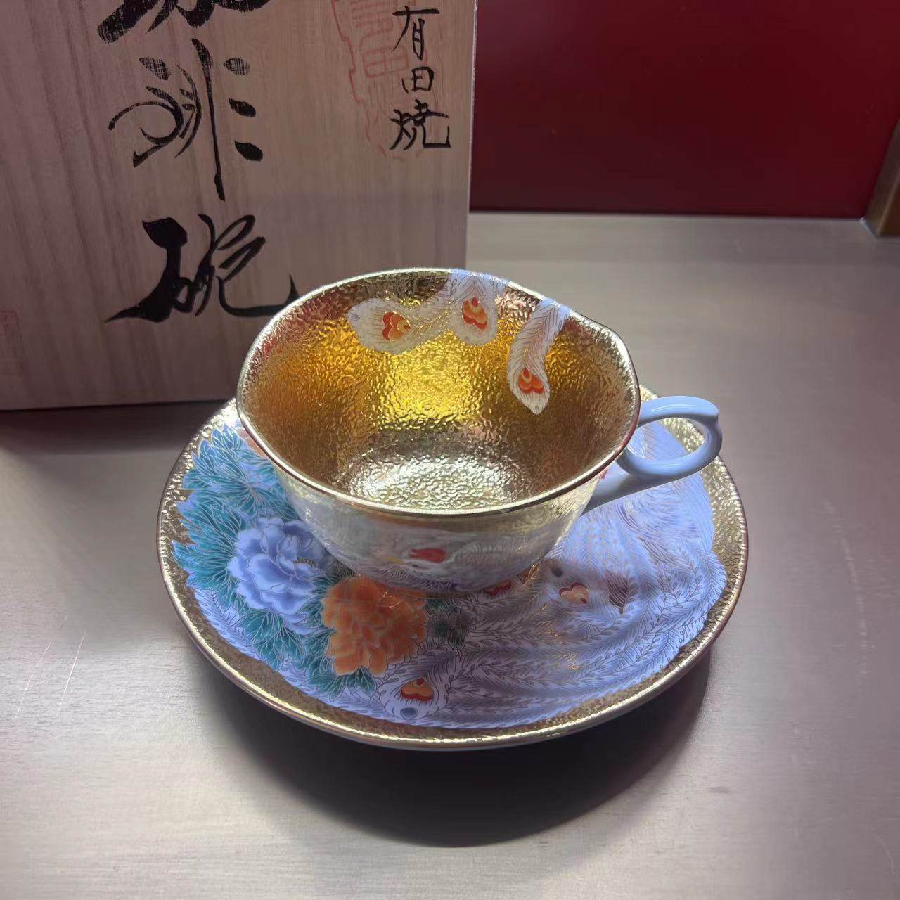 日本肥前有田烧金龍窑传统工艺大师中村一代作手绘凤穿牡丹咖啡杯-淘宝网