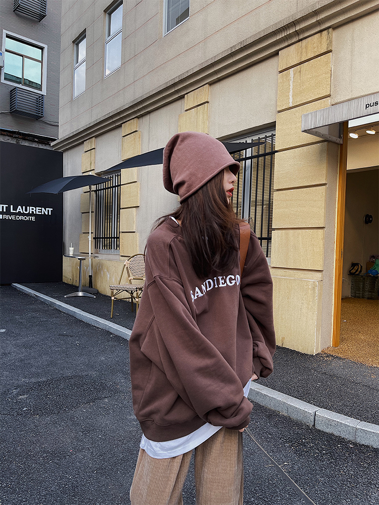 Small read custom curry color fake two letters thick cotton T women 2021 autumn and winter new Korean version of loose plus velvet padded jacket