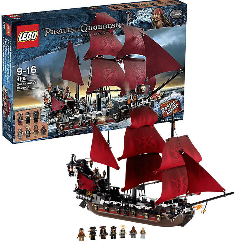 Lego 4195 Caribbean Pirate Ship Series Queen Anne Revenge Assembled Building Block Red Boat Model Toy