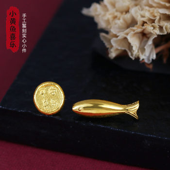 Gold 999 Pure Gold Hand-Engraved Solid Small Yellow Fish Peace and Joy Bracelet Red String Women's Woven D452
