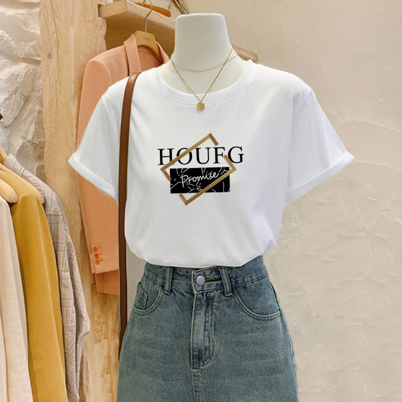 Korean 2026 New Style Regular Shoulder Round Neck Pure Cotton Short-Sleeve T-Shirt for Women, Casual, Fashionable, Stylish White Top for Summer