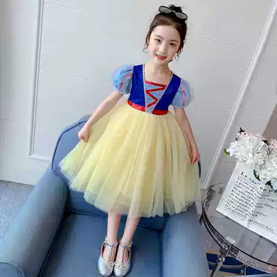Girls princess skirt Western style yarn skirt summer dress 2021 new children's short-sleeved skirt girls snow white one-piece skirt