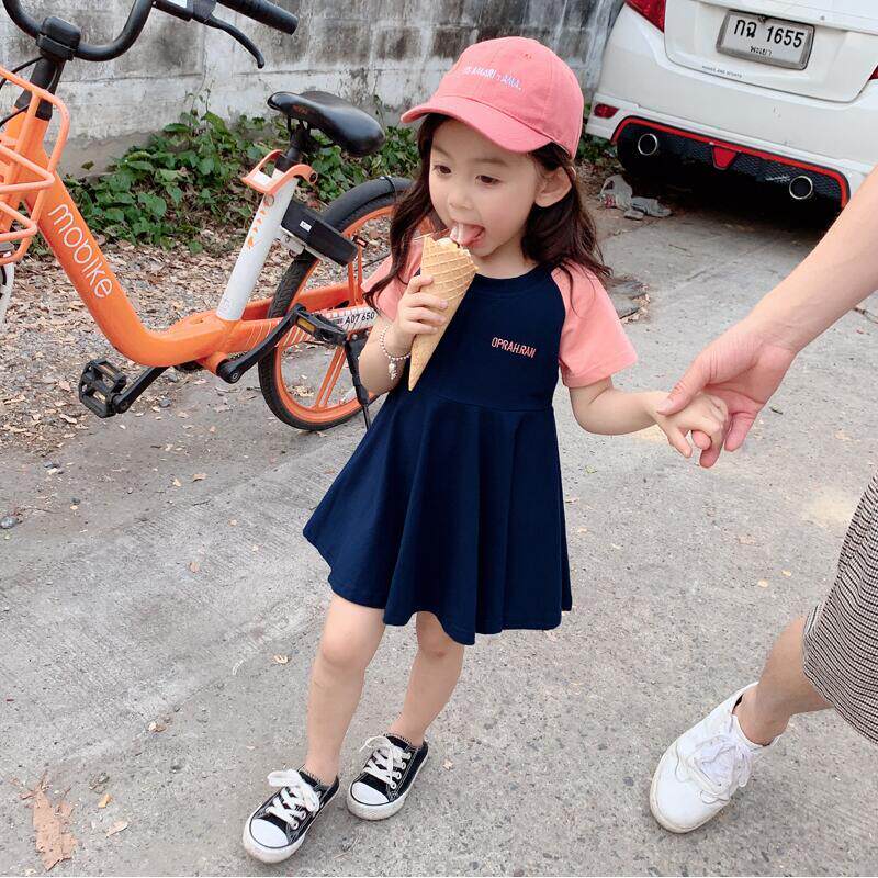 Girl Ocean Dress Summer Dress 2022 New Children Dress Little Girl Foreign Pie Short Sleeve Dress Korean Version Children Student Princess Dress