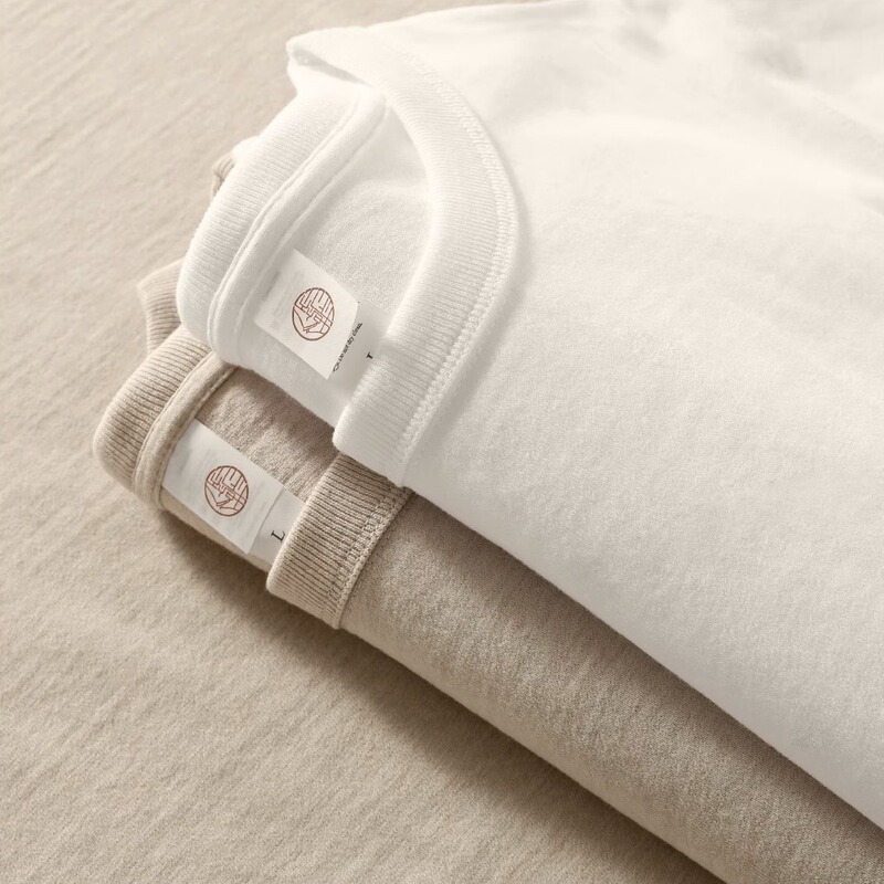Long-Sleeve T-Shirt for Men, Pure Cotton Short-Sleeve T-Shirt for Women, 300g Heavyweight T-Shirt, Triple-Stitched Round Neck, Solid Color, Regular Shoulder Women's Base Shirt