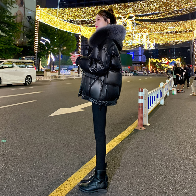90 white duck down short down jacket women's 2022 new winter Korean style large fur collar fashion thickened black coat