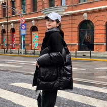  Black down jacket womens clothing 2021 winter new knitted stitching fashion loose large size medium-length jacket trend