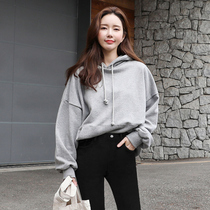  Sweater women hooded 2021 new super fire cec autumn and winter Korean version loose thin all-match long-sleeved gray top tide