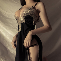 Sex underwear Female sense perspective naked back split skirt Simulation silk suspender pajamas temptation large size passion set