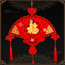 2021 Zodiac cartoon New Year pendant Spring Festival scene Interior decoration supplies Felt flocking Chinese knot pendant