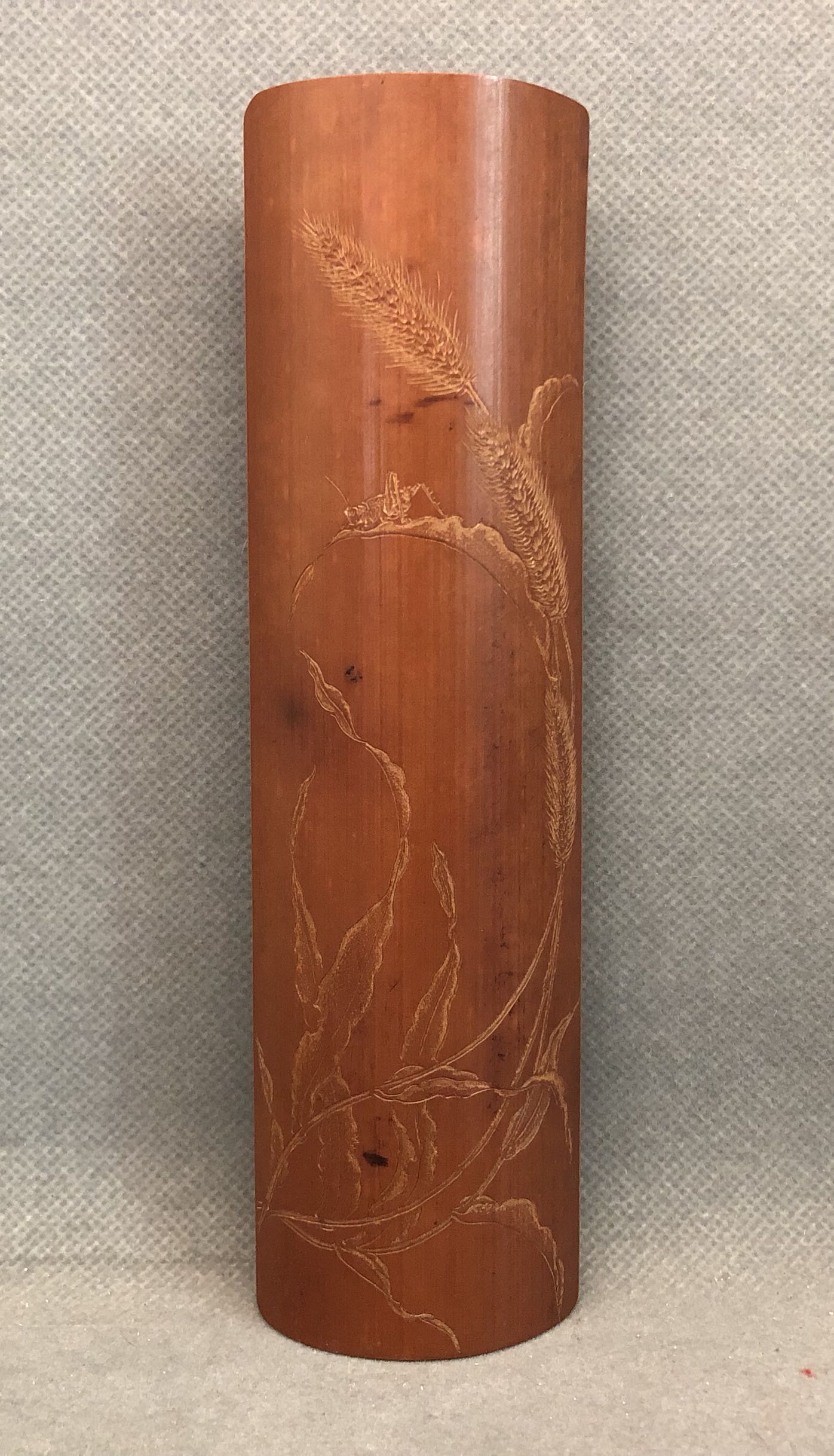 A century-old plum and bamboo dog tail katydids carved tea rules