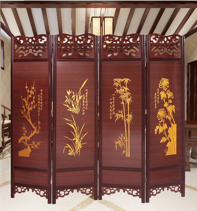 Gỗ rắn Trung Quốc cổ màn hình gấp di chuyển màn hình khách sạn phân vùng phòng khách Vách ngăn phòng khách hai mặt - Màn hình / Cửa sổ vách ngăn trang trí phòng khách