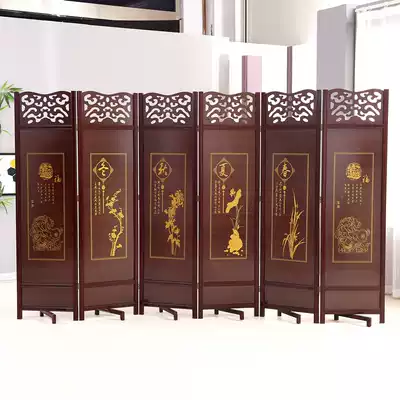 Solid wood antique screen partition Modern Chinese mobile folding screen Living room dining room entrance Hotel double-sided folding screen