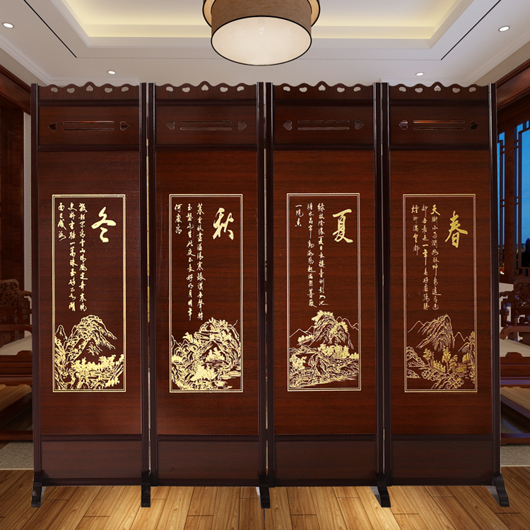 Screen modern Chinese solid wood imitation ancient folding screen seat screen hotel mobile screen partition office living room