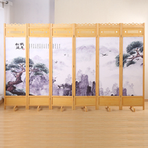 Original Wood Color Screen Folding Removable Hotel Tea Building Living Room Partition Double Sided Retro Solid Wood New Chinese Antique