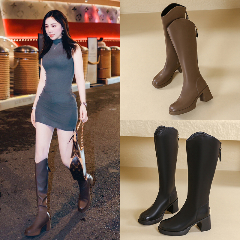 G-828 Women's Long Boots with Thick Soles and Chunky Heels, Fashionable and Versatile Trendy Shoes, Over-The-Knee Boots for Winter