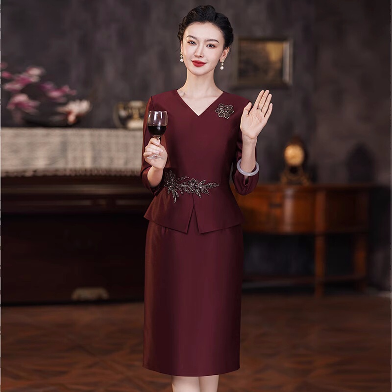 2026 New Spring Fashion Fake Two-Piece Dress That Covers the Belly and Makes You Look Slimmer, Suitable for Mother-In-Law, Short Formal Dress for Wedding Banquet