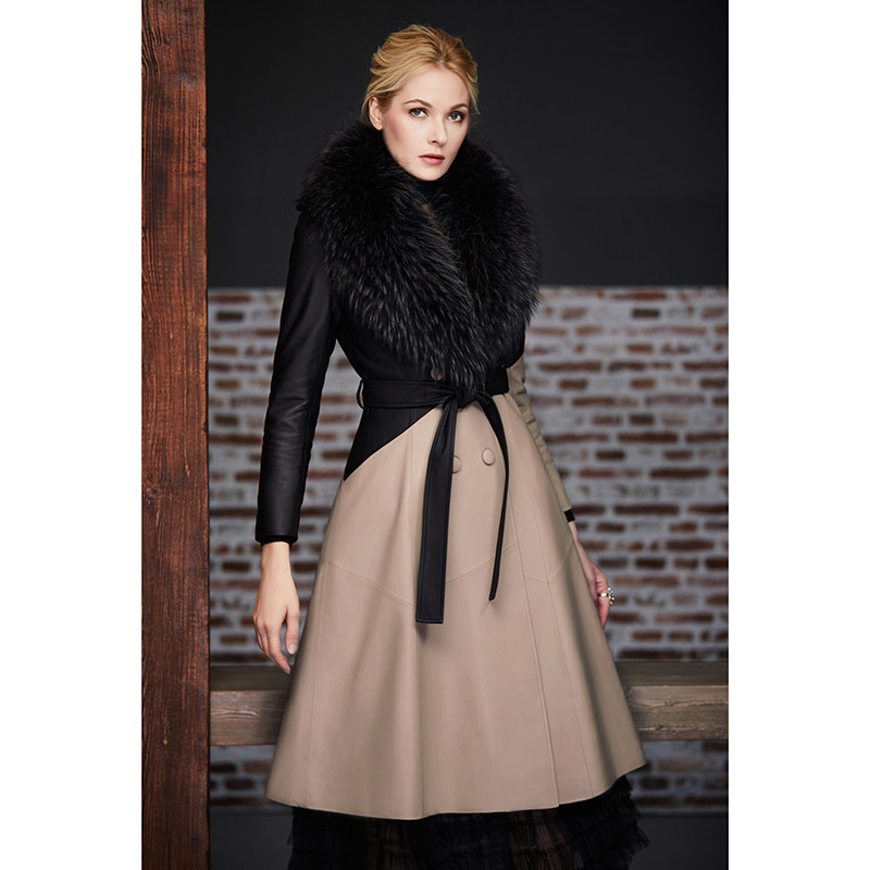 U N Q luxury large - skinned large - tied hair - collar body long - coloured sheep fur skin coat feather feather woman