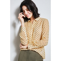 U N Q method vintage vintage romantic polo dot printed real silk Joe its yarn reduced-age doll collar mulberry silk shirt blouse