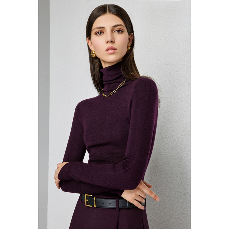 U.N.Q German Yangzi Yarn 120S All-Wool 18-Gauge Seamless One-Piece Slimming Turtleneck Knit Sweater Top