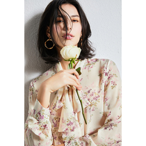 U N Q big beauty clear through Xianmei floating with printed real silk cool Joe its yarn loose shirt mulberry silk blouse