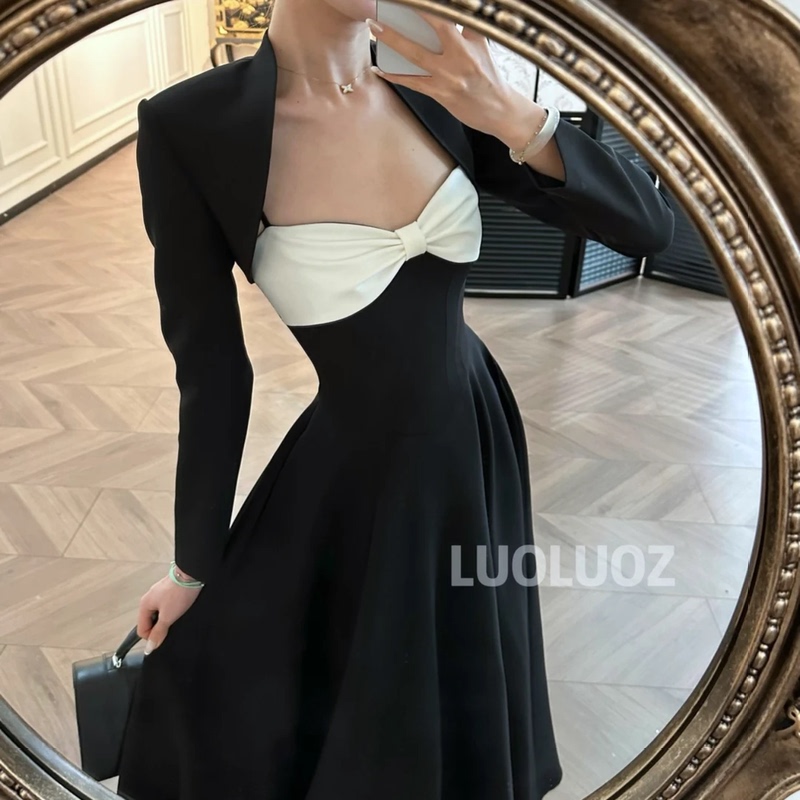 Luoluoz【Cloud-Like Draping】French-Style Socialite Bow-Tie Waist-Cinching Long Skirt Two-Piece Set for Women Hy7021 Luoluoz【Cloud-Like Draping】French-Style Socialite Bow-Tie Waist-Cinching Long Skirt Two-Piece Set for Women Hy7021