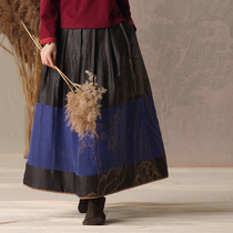 (Luocheng flower) auspicious feather original winter New fragrant cloud yarn printing retro long skirt cotton skirt women