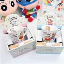 Cartoon Cartoon Crayon Small New Ceramic Cup Water Cup Mark Cup With Spoon Cup Birthday Gift Exit Tailstock