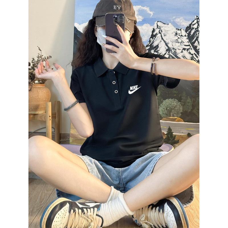 Nike Summer Lapel Short-Sleeved Women's Loose-Fitting Couple's T-Shirt Polo Shirt Men's Classic Versatile Cotton Top