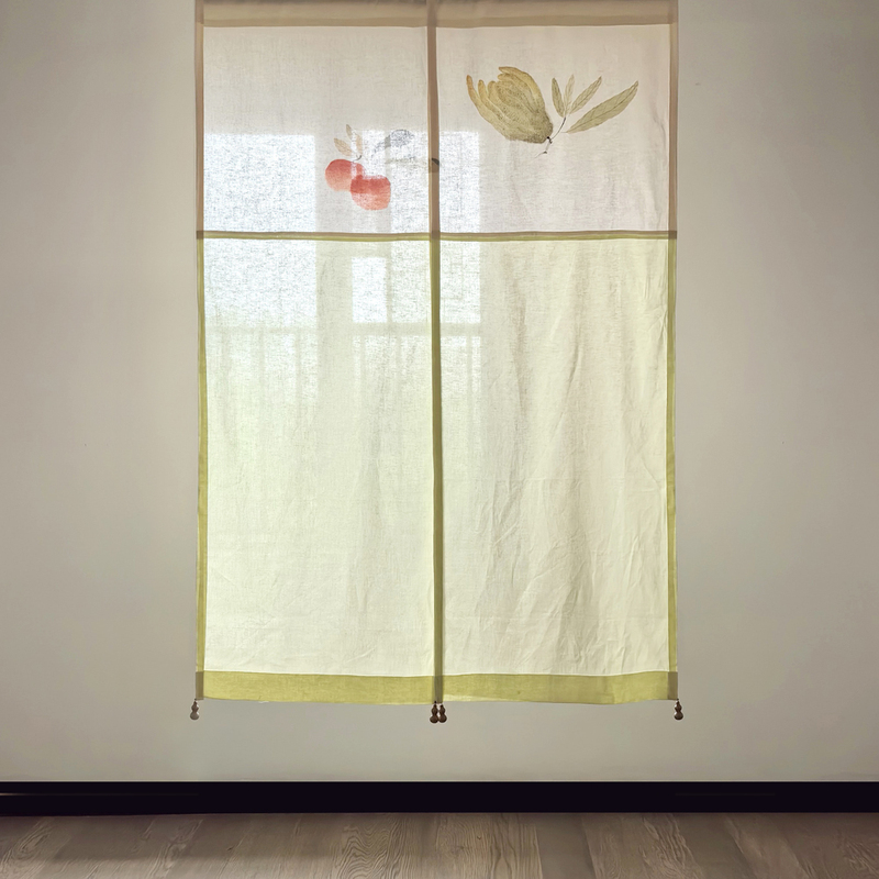 Bright Color Blocks Illuminate the Interior Space, Decorative Soft Furnishings, Door Curtains, Art, Hand-Painted Linen, Light-Transmitting, Zen-Inspired, Auspicious Door Curtains