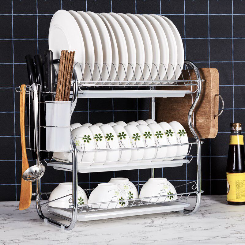 Tableware rack Multi-function dish set Household drain rack Stainless steel shelf Kitchen supplies multi-layer bowl rack