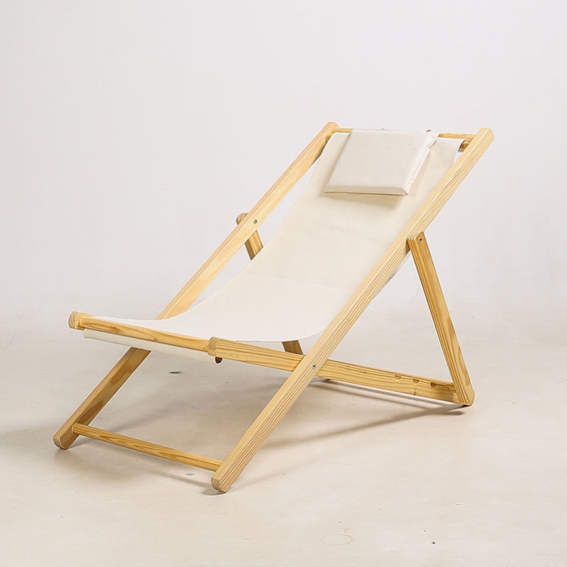 Lean Back Chair Simple Outdoor Solid Wood Beach Chair Noon Lounge With Lounges Folded Sleeping Canvas Chair Strap