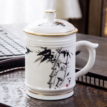 Jingdezhen Ceramic Tea Cup Water Cup Ceramic Water Cup Office Cup With Lid Green Flower Porcelain Big Code Big Code