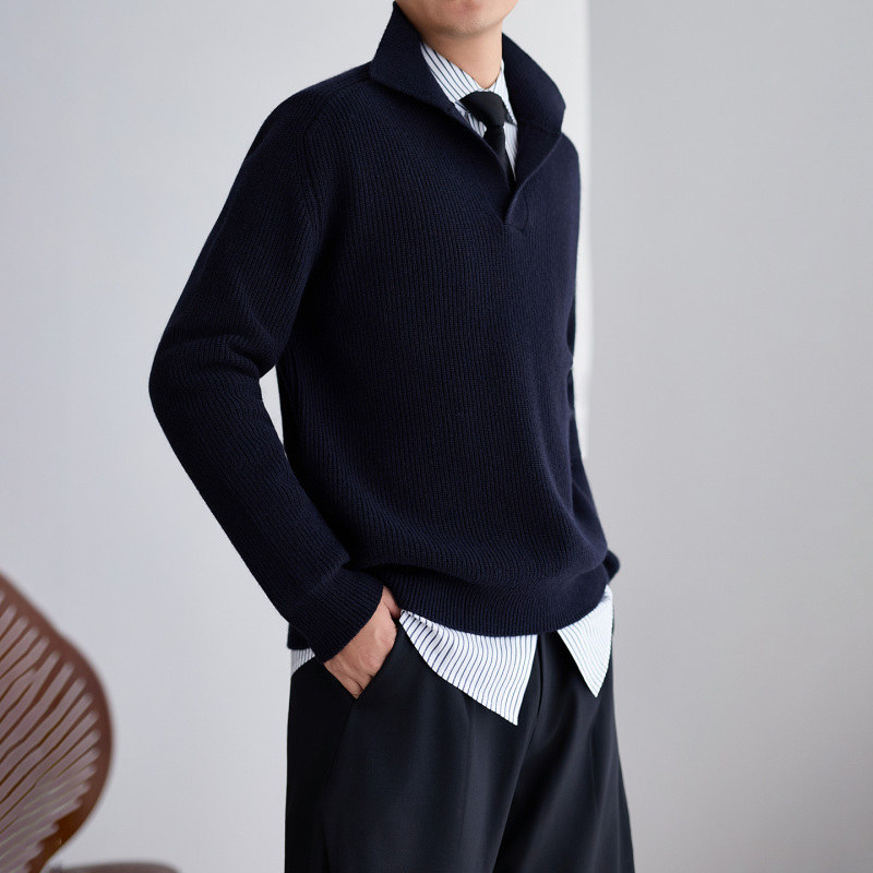 Jannsupply Italian Imported Baruffa All-Wool Scissor Collar Knit Sweater