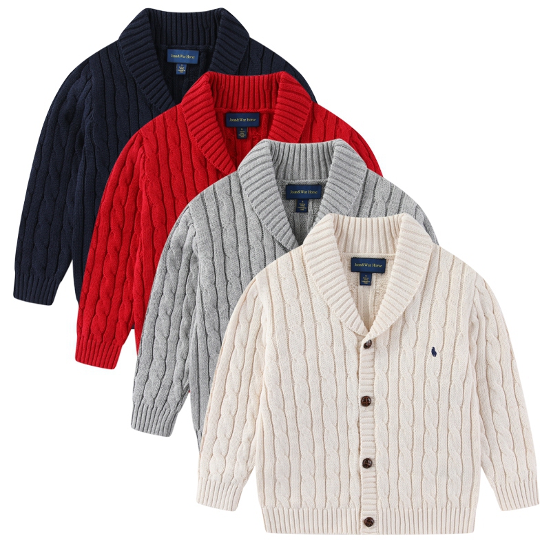 Rl004 Sweater for Boys and Girls, Thick Pure Cotton Knit Cardigan Jacket, Autumn and Winter, 90-170