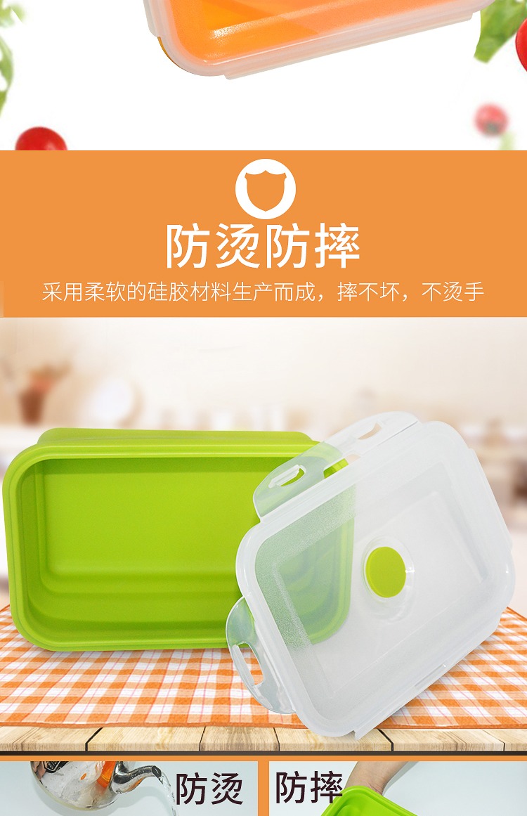 Silicone Folding xách tay có thể thu vào hộp ăn trưa tươi Bento hình chữ nhật chịu nhiệt con dấu lò vi sóng lớn - Hộp cơm điện sưởi ấm hộp ủ cơm