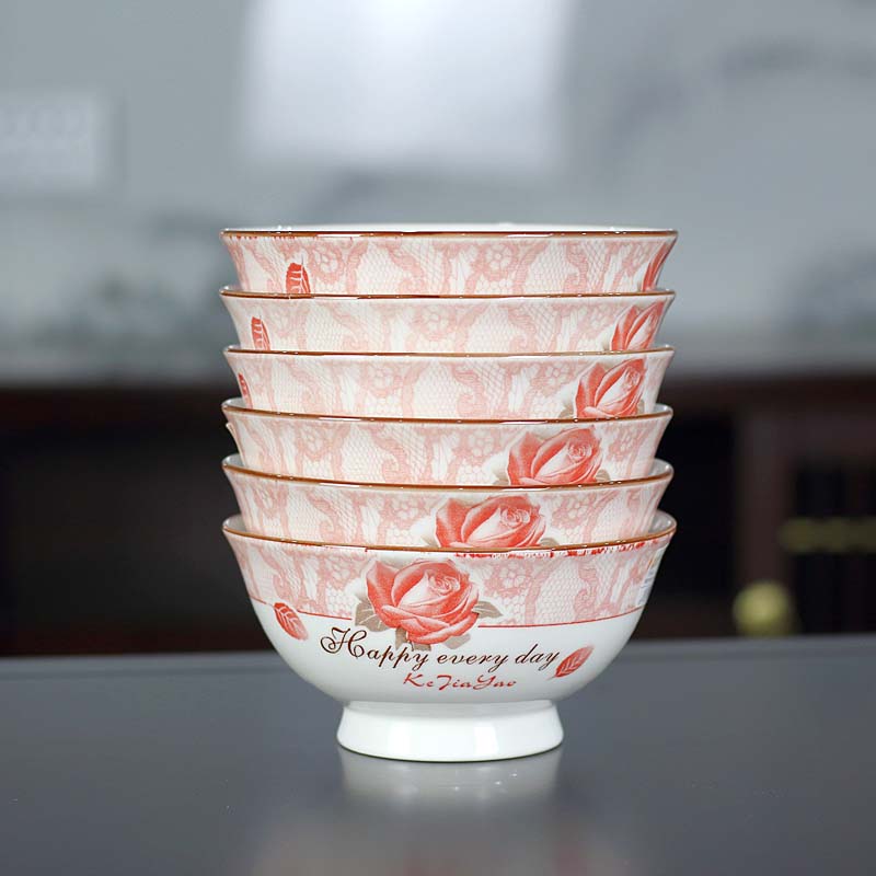 Eating Bowl home 10 Only 5-inch Chinese high foot anti-burn Bone Porcelain Tableware Breakfast Bowl Individuality Ceramic Rice Bowl-Taobao