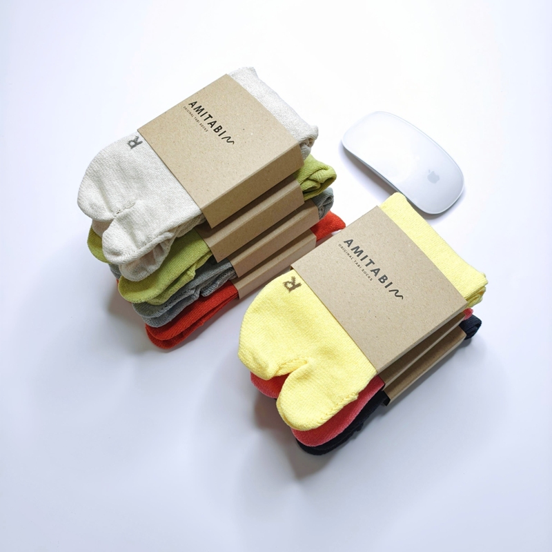 In Stock Amitabi Made in Japan Unisex Mid-Calf Thin Style Japanese Paper Yarn Mid-Top Solid Color Split-Toe Socks