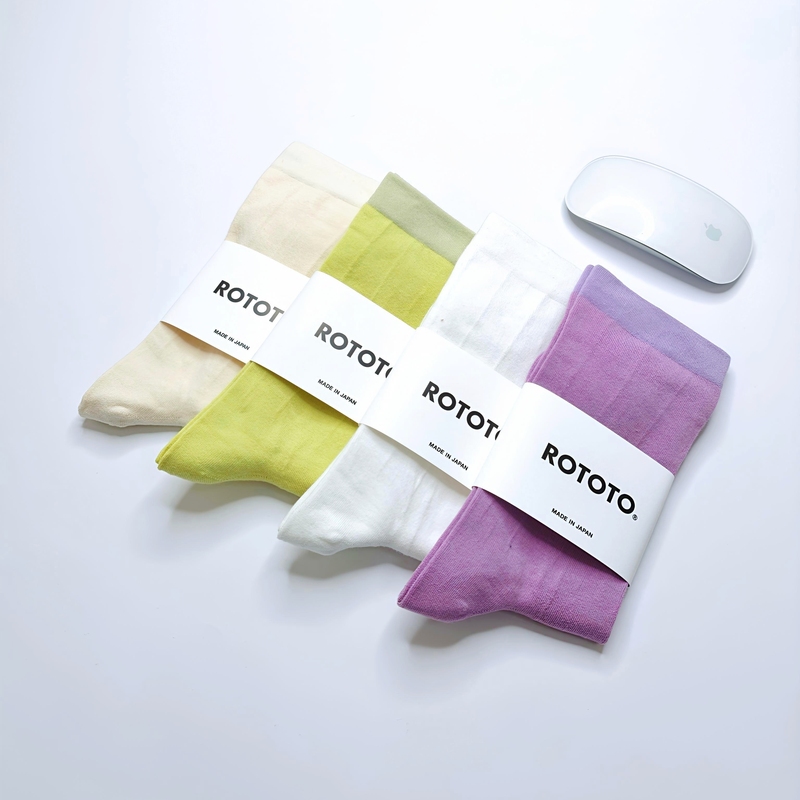 In Stock Rototo Socks Made in Japan, Unisex High-Cut Thin Pure Color Cotton Flex Stretch Socks