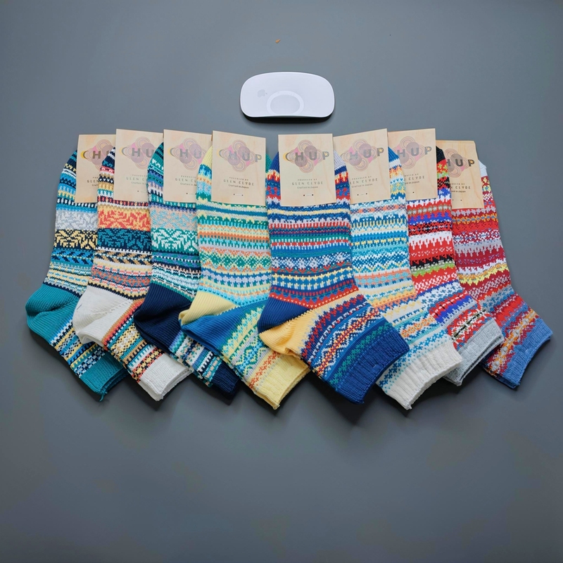 In Stock Chup Japanese-Made Unisex Mid-Calf Handmade Jacquard Ethnic Style Low-Top Biker Workwear Cotton Boot Socks